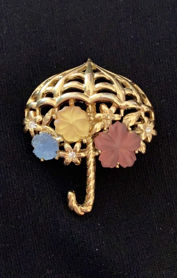 Monet Molded Flower Umbrella Brooch / Pin