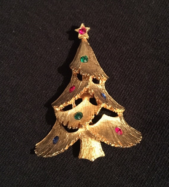 JJ Rhinestone Christmas Tree Brooch / Pin - image 3