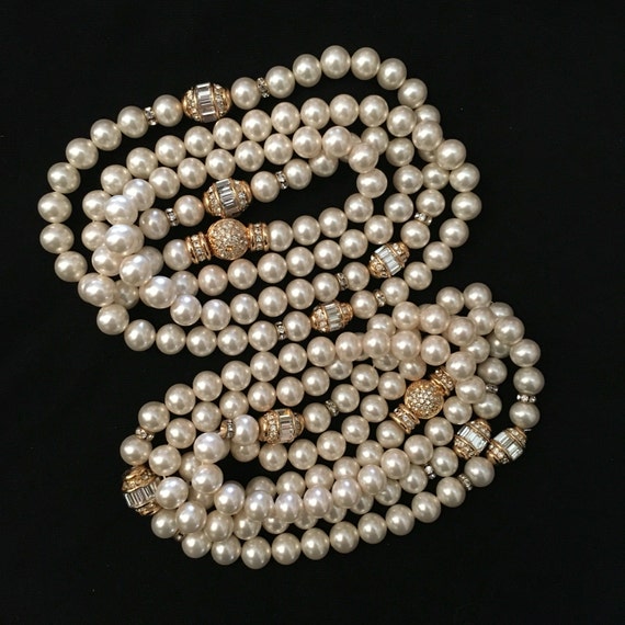 Pair of Faux Pearl and Rhinestone Necklaces - image 2