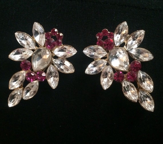 Pink and Clear Crystal Dress Clips - image 1
