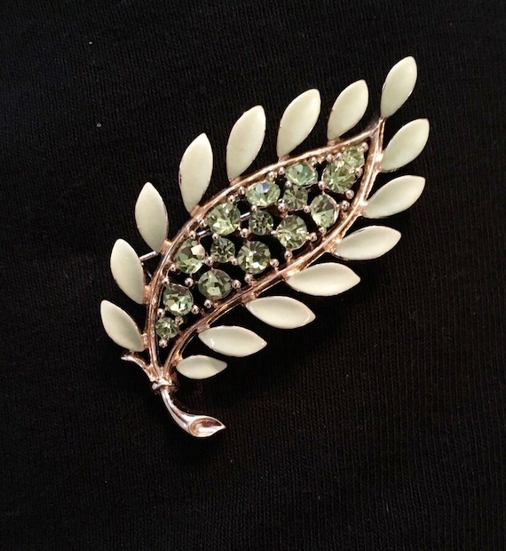 Lisner Rhinestone Leaf Brooch / Pin - image 1