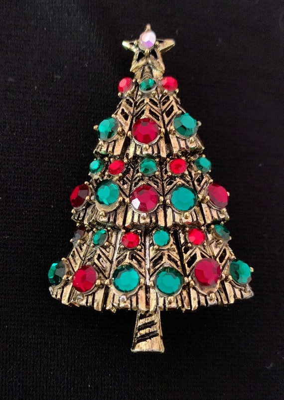 Hollycraft Rhinestone Christmas Tree Brooch / Pin