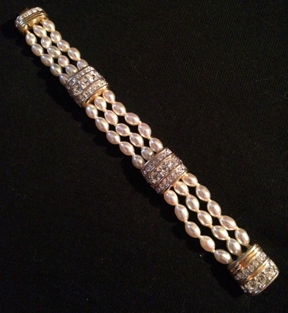 Swarovski Faux Pearl & Rhinestone Bracelet - image 2