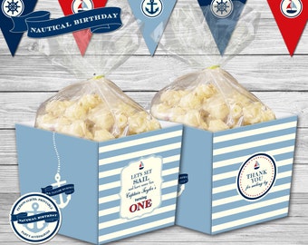 Nautical Birthday Party Theme - Personalized Popcorn/Favor Box/DIY Printables