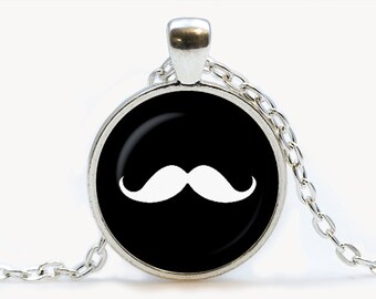 Black Mustache Hipster Pendant. Hipster Necklace. Mustache jewelry, black. Birthday gift