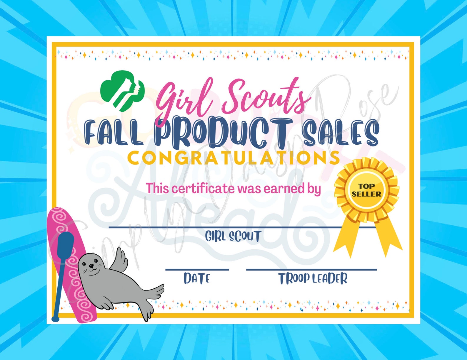 Girl Scouts Fall Product Sales Certificate INSTANT DOWNLOAD Etsy