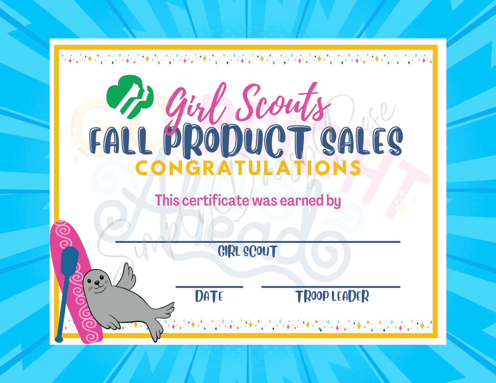 Girl Scouts Fall Product Sales Certificate INSTANT DOWNLOAD Etsy
