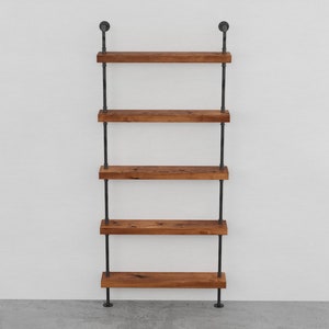 Modern industrial pipe wood shelving unit floor to ceiling tall shelving unit bookcase rustic steel wood bookshelf custom furniture image 8