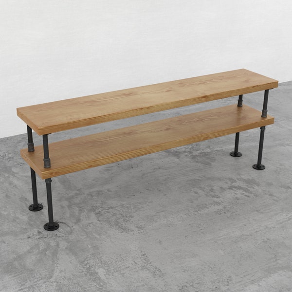 Industrial pipe and wood TV stand || entertainment unit || pipe shelf || solid wood media console