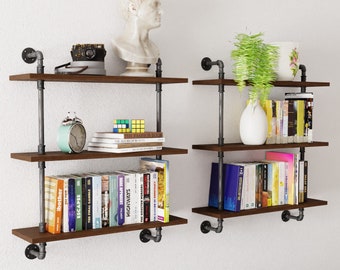 Pipe and wood shelving unit || modern industrial shelf || wood shelves || wall shelf || wood metal shelf || pipe shelf