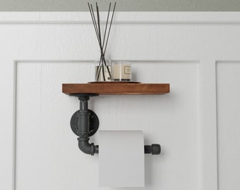 Industrial pipe and barnwood toilet paper holder