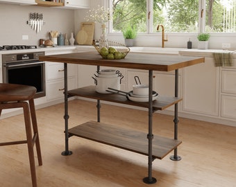 Industrial pipe and wood kitchen island || steel and wood island || kitchen table