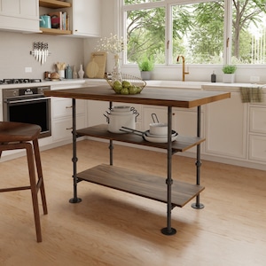 Industrial pipe and wood kitchen island || steel and wood island || kitchen table