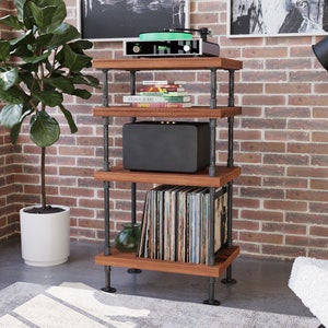 industrial record player stand || audio rack || turntable stand || media console || retro vinyl holder || audio equipment stand || hifi rack