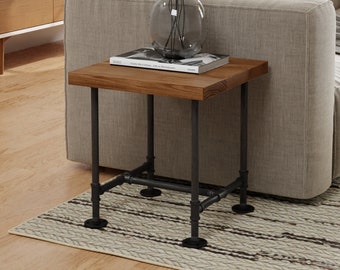 Industrial pipe and wood side table  || modern industrial end table || night stand || industrial steel wood table