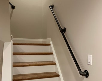 Size : 80cm Length 80-600cm Industrial Wind Iron Pipe Corridor Handrail Guard Bar Retro Water Pipe Handrail Rustic Black Stair banister handrail Stair Handrail
