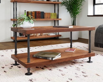 Industrial pipe and wood coffee table || rustic coffee table || industrial chic wood metal table