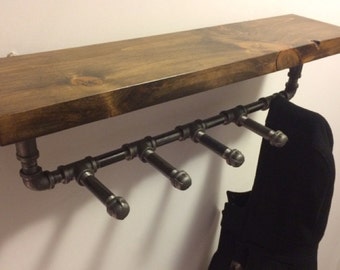 Wood pipe coat rack shelf || rustic wood coat rack || rustic scarf rack with shelf || pipe wood shelf || Steel wood shelf