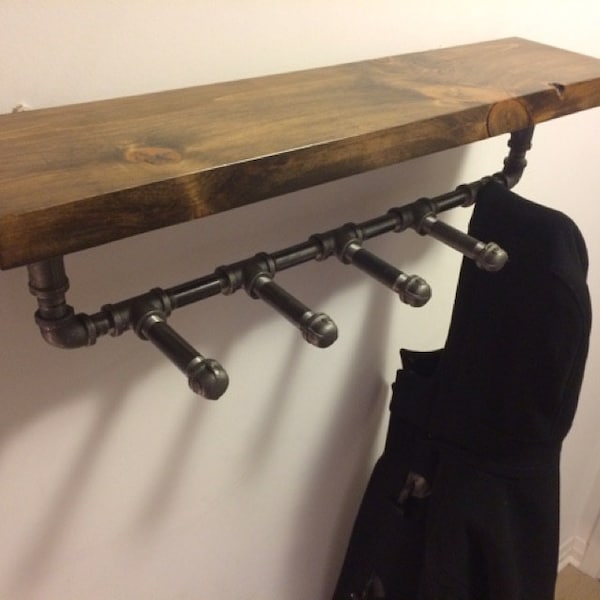 Wood pipe coat rack shelf || rustic wood coat rack || rustic scarf rack with shelf || pipe wood shelf || Steel wood shelf