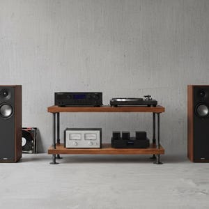 modern industrial pipe and wood audio unit || metal and wood TV stand || pipe wood bookcase || rustic industrial chic coffee table