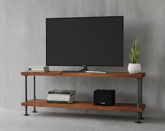 Industrial TV stand || media console || bookshelf || rustic TV stand || industrial chic furniture || steampunk || modern steel wood TV stand