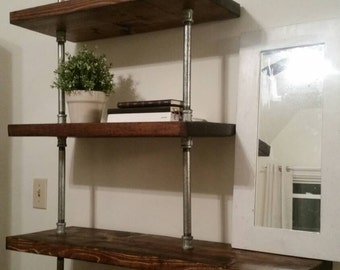 Rustic Industrial Pipe And Wood Shelving Unit Floor To