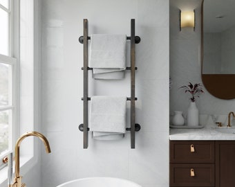 FREE SHIPPING Pipe and wood towel ladder || metal and wood towel rack || wall mounted towel rack || pipe wood blanket ladder