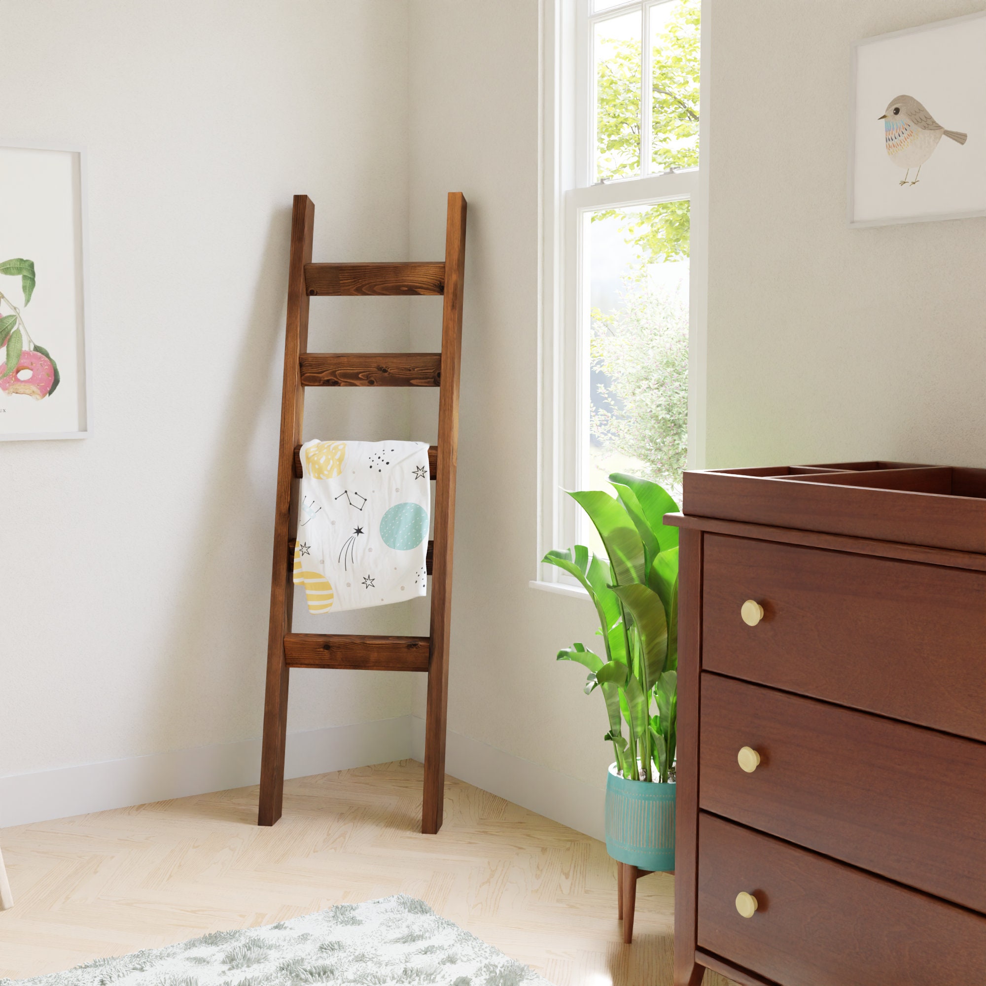 Natsukage Escalera de madera rústica para manta, escalera decorativa para  sala de estar, baño, dormitorio, pared, soporte de escalera (63 x 22