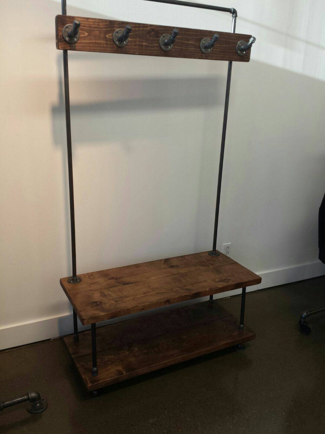 Industrial Pipe and Wood Entry Coat Rack Bench Entrance Etsy