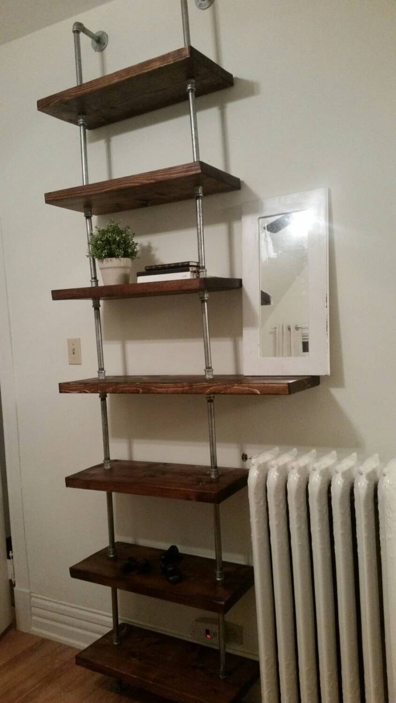 Rustic Industrial Pipe and Wood Shelving Unit Floor to Ceiling Etsy