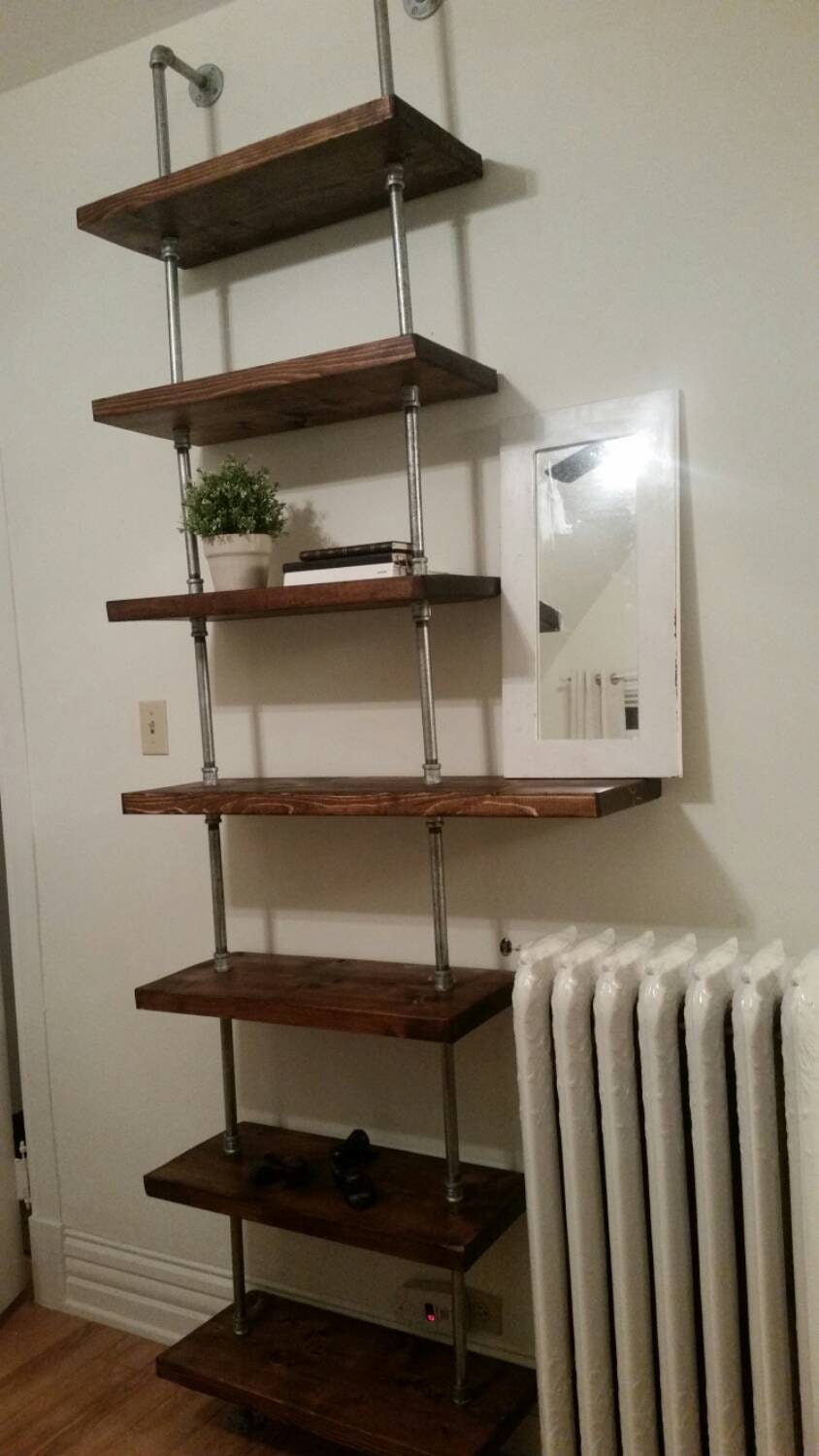 Rustic Industrial Pipe and Wood Shelving Unit Floor to Ceiling Etsy