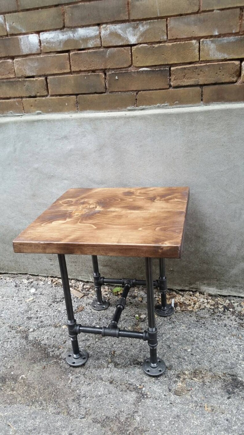 Industrial pipe and wood side table rustic industrial end Etsy