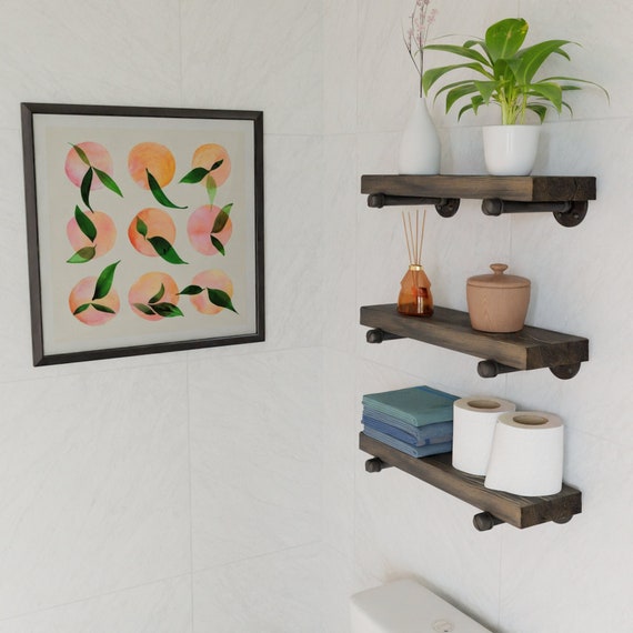 FREE SHIPPING solid wood shelf with industrial pipe mount || pipe wood shelves || bathroom shelf || farmhouse floating shelf || modern shelf