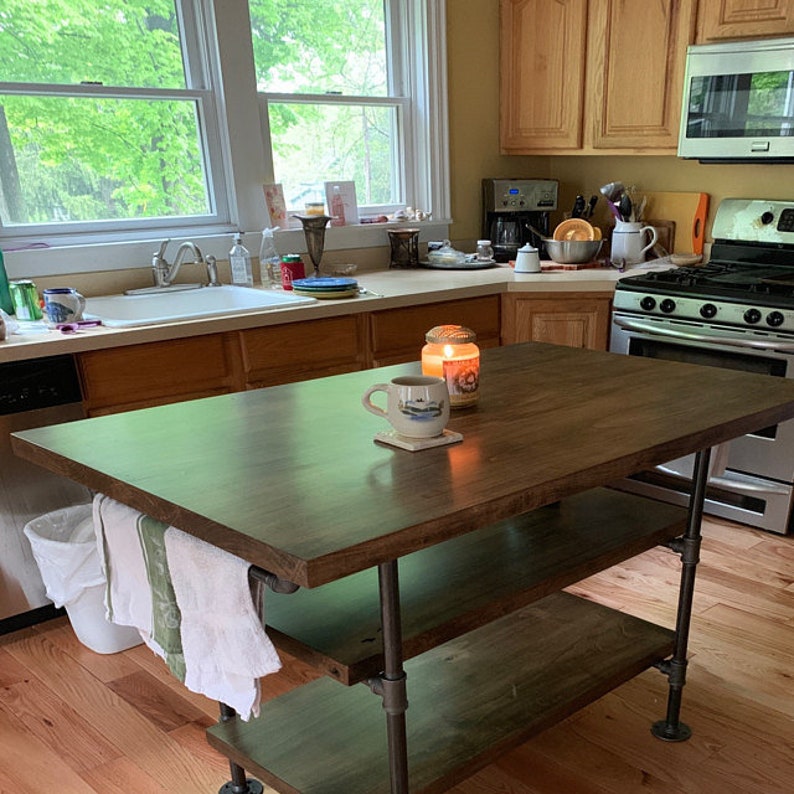 Industrial Pipe and Wood Kitchen Island Steel and Wood Etsy