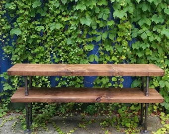 Industrial pipe and wood TV stand || rustic industrial media console | industrial steel wood coffee table