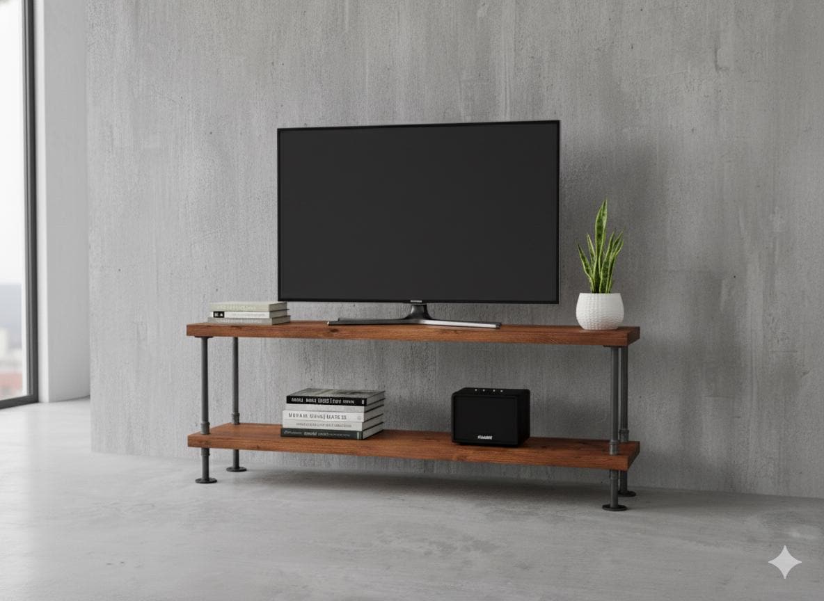 Industrial Gas Pipe & Ambrosia Maple TV Console | Rustic Media