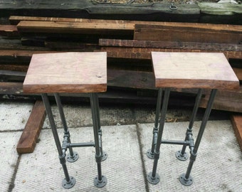 Reclaimed wood bar stool with industrial pipe legs || rustic bar stool || modern rustic decor || kitchen decor