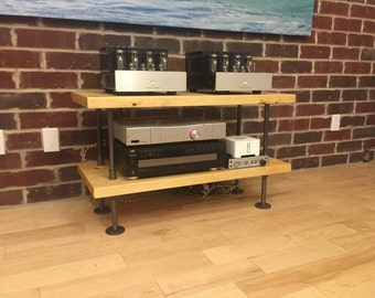 Industrial pipe and wood TV stand entertainment unit