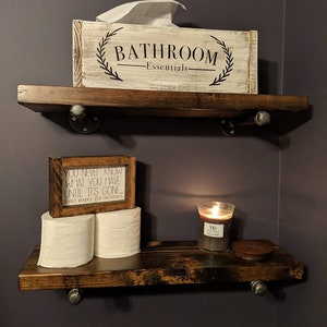 FREE SHIPPING solid wood shelf with industrial pipe mount || pipe wood shelves || bathroom shelf || farmhouse floating shelf || modern shelf image 10
