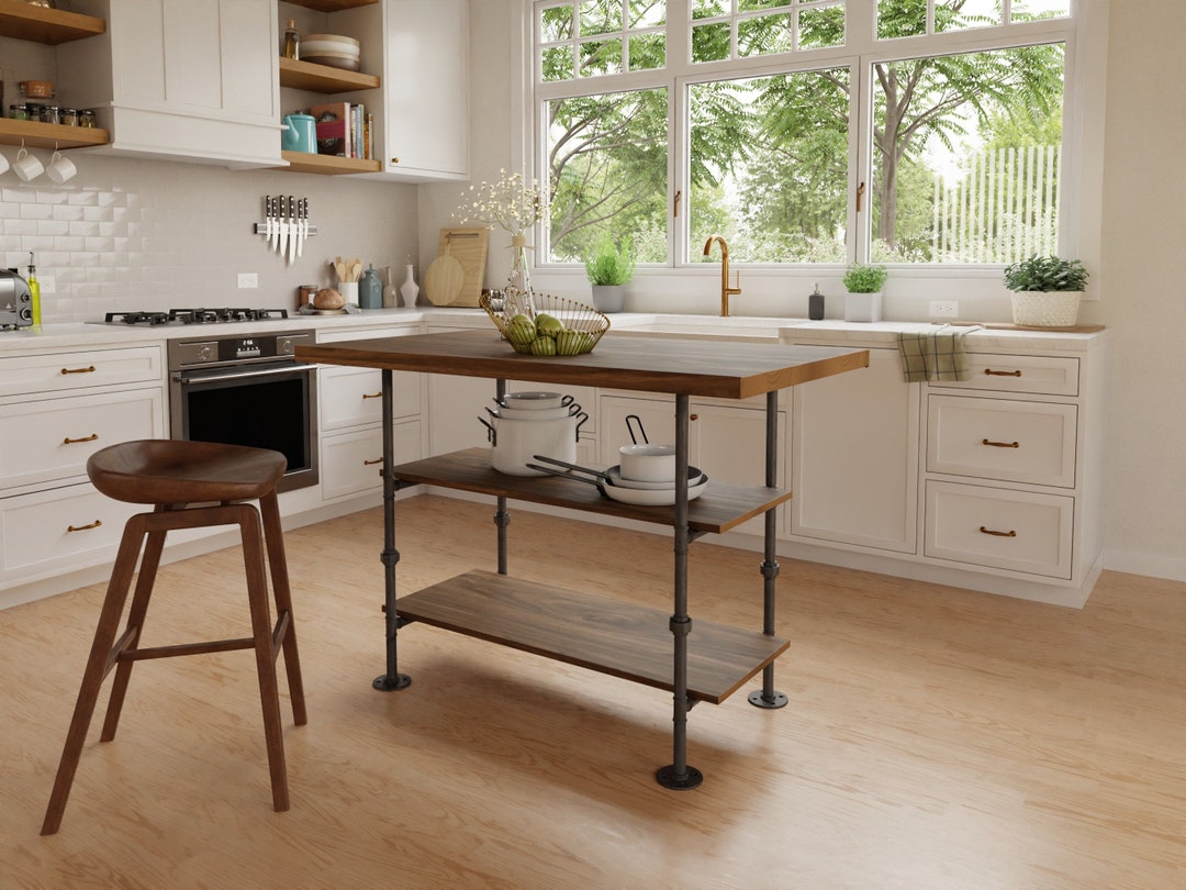 Industrial Pipe and Wood Kitchen Island Steel and Wood Island Kitchen Table Etsy