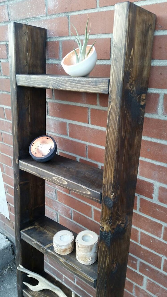 Rustic Wood Ladder Shelf Freestanding Rustic Ladder Bookcase Shelf
