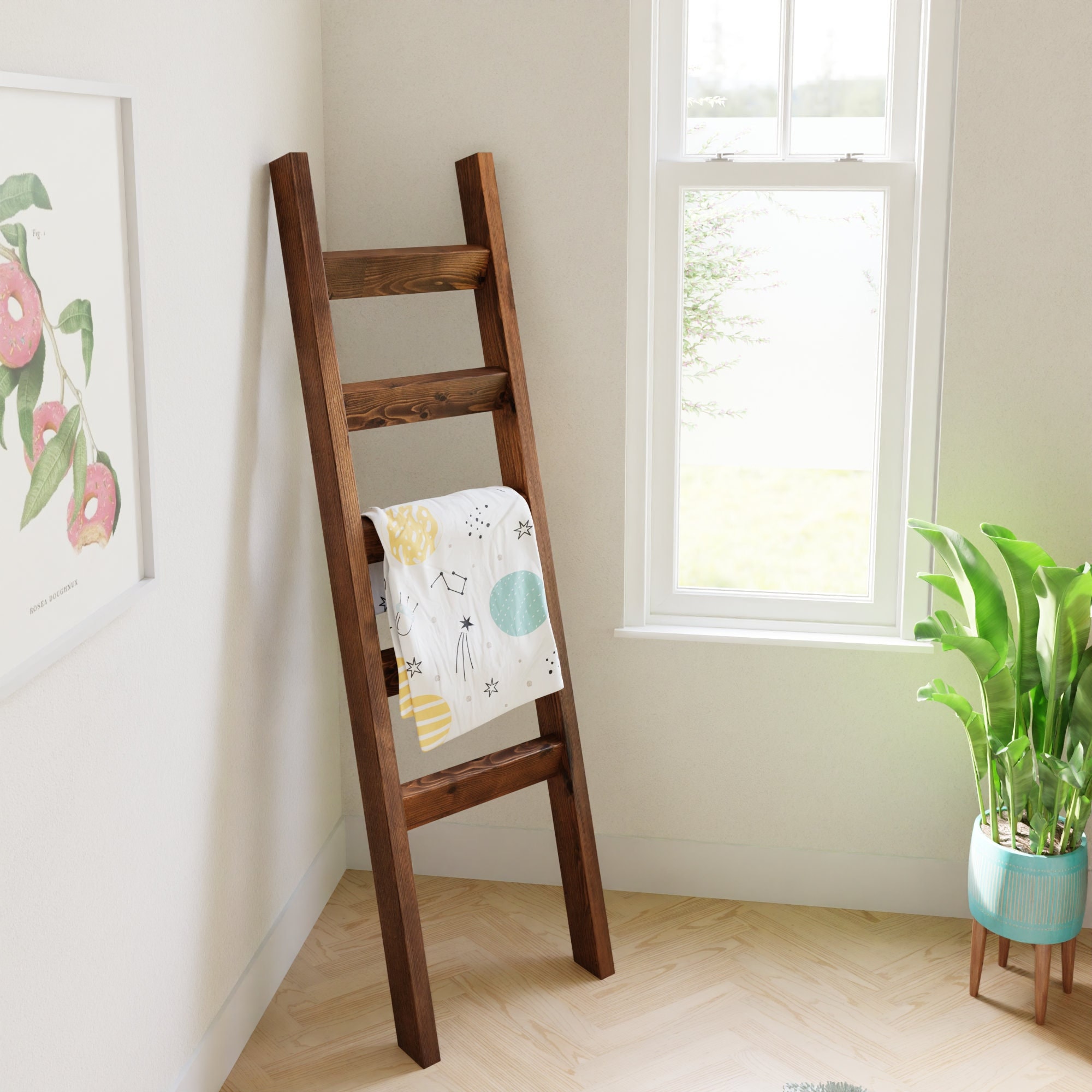 MyGift Escalera de manta de madera maciza gris vintage con 4 peldaños y  soporte para revistas, toallero de baño inclinado en la pared con estante  de