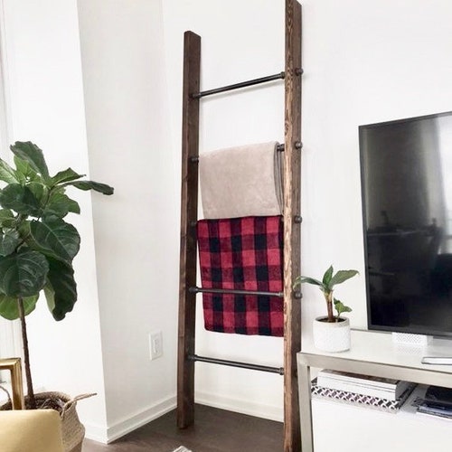 FREE SHIPPING Industrial Pipe and Wood Blanket Ladder Etsy
