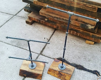 Rustic industrial pipe and wood jewelry display | rustic jewelry storage rack | two tier jewelry display