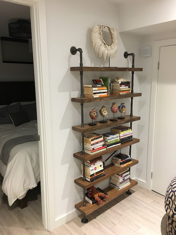 Rustic Industrial Pipe And Wood Shelving Unit Floor To Ceiling Etsy