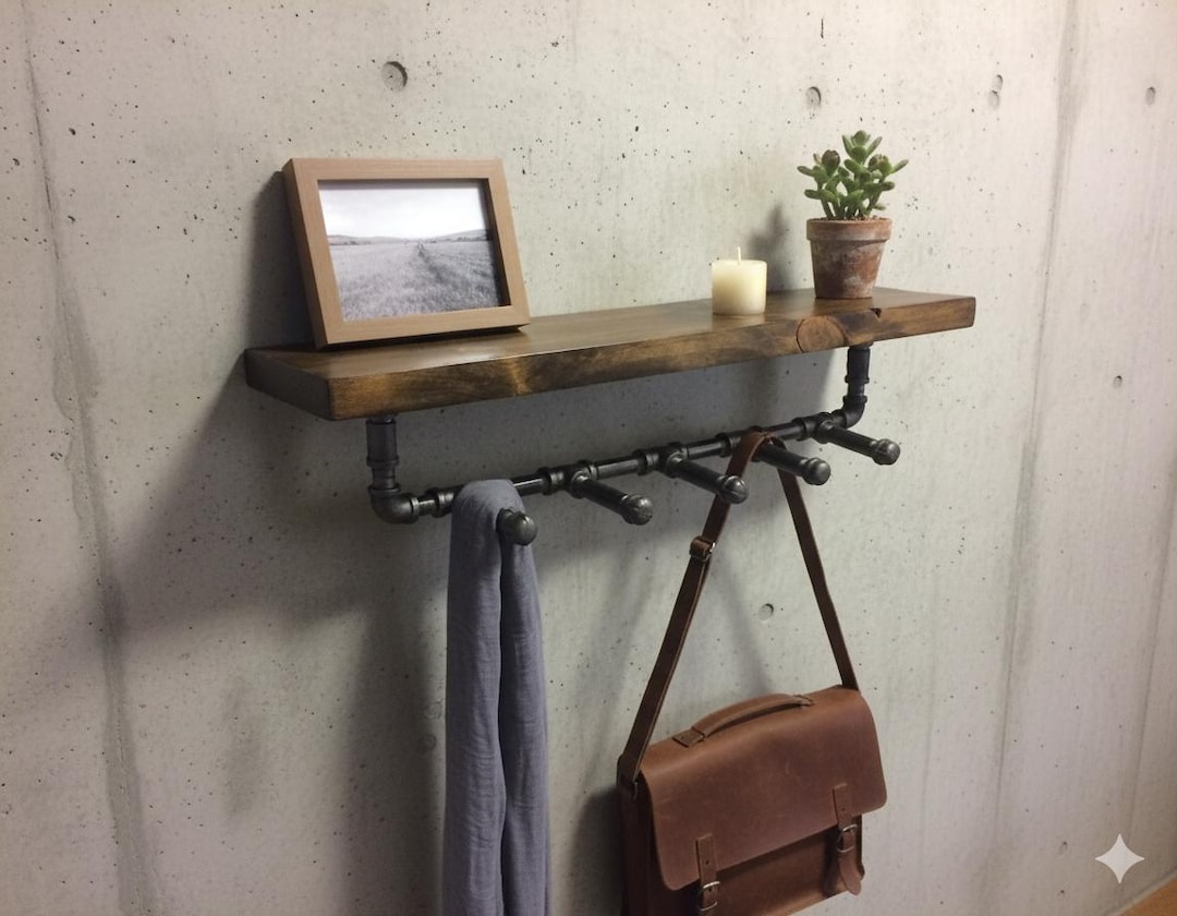 Pipe Decor Coat Rack Wood Pipe Coat Rack Shelf || Rustic Wood Coat Rack || Rustic Scarf Rack ...