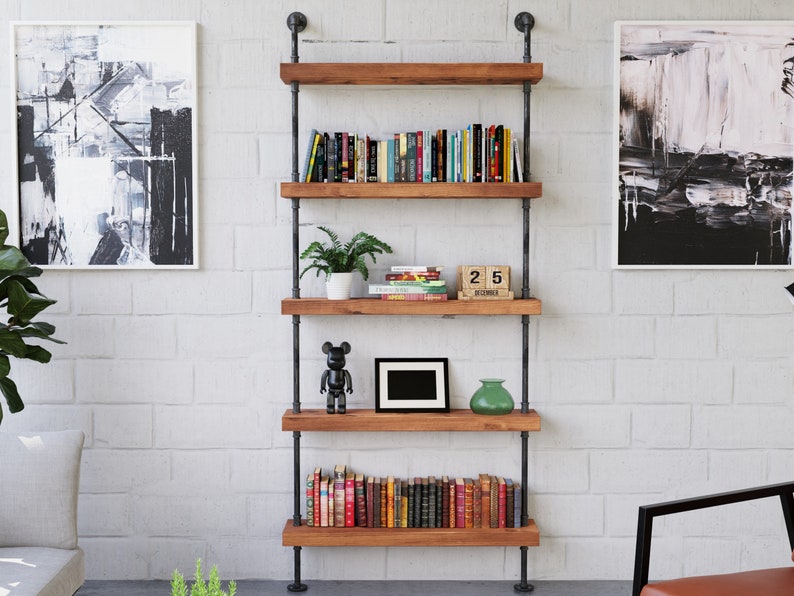 Rustic Industrial Pipe and Wood Shelving Unit Floor to Ceiling Etsy