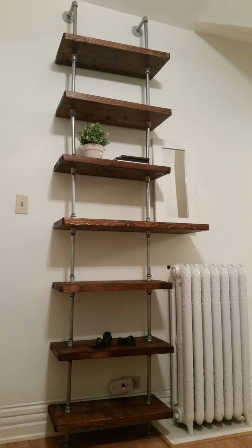 Rustic Industrial Pipe and Wood Shelving Unit Floor to Ceiling Etsy