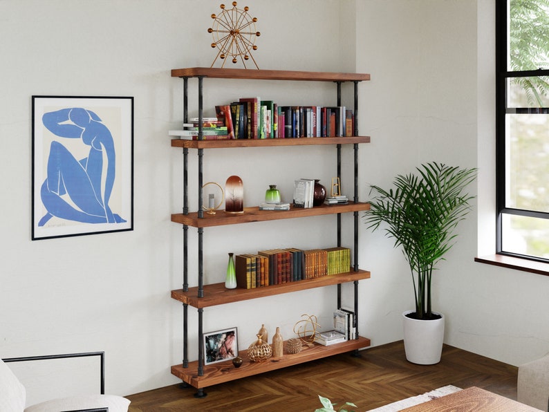 Industrial Pipe and Wood Bookcase Rustic Wood Metal Etsy