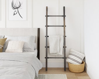 FREE SHIPPING extra WIDE steel pipe and wood blanket and towel ladder || pipe wood towel rack | stocking holder rack | modern blanket ladder